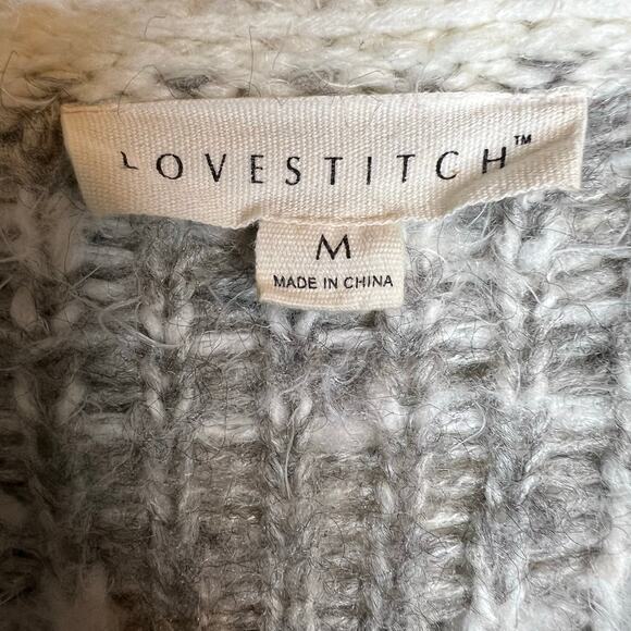 LOVESTITCH Tribal Pattern Hooded Cardigan Coatigan Gray White Women’s M - Picture 6 of 6